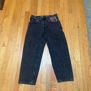 Ninth Ambush Classic Black Relaxed Fit Jeans with Embroidery
